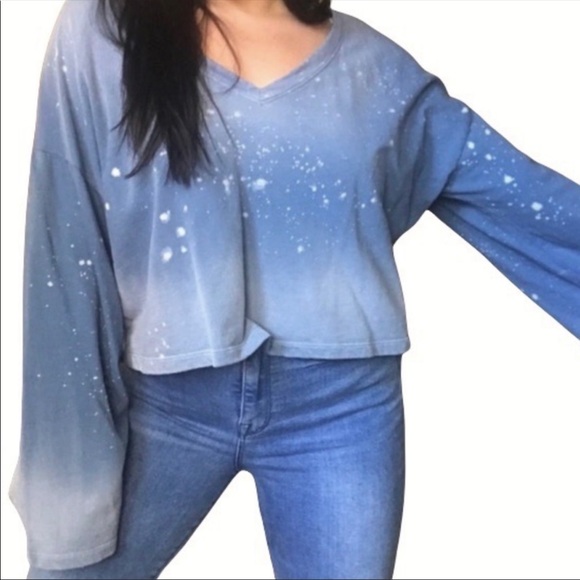 Joe's Jeans Blue Cropped Bell Sleeve Sweatshirt - Picture 1 of 7